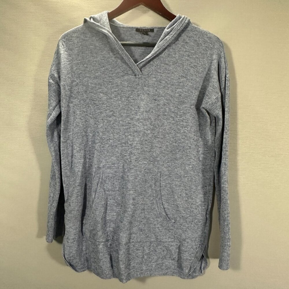 Cyrus Sweater Womens Medium Blue Hooded Kangaroo Pocket Long Sleeve Rib Sleeves
